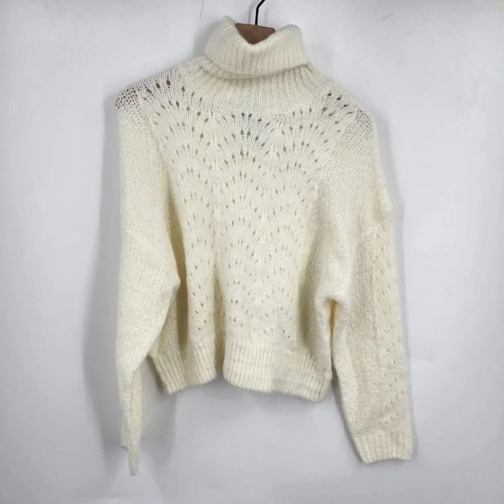 Lulu's Women's Thats the Point Ivory Pointelle Knit Turtleneck Sweater Sz XL NWT